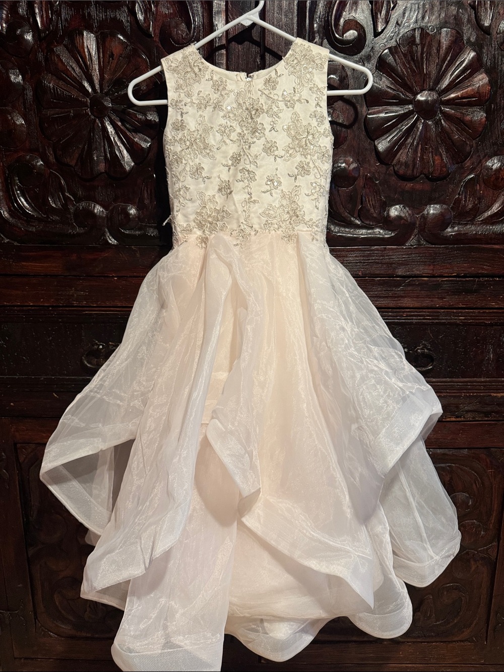 Joan Calabrese Ivory and Gold Embroidered Formal Dress